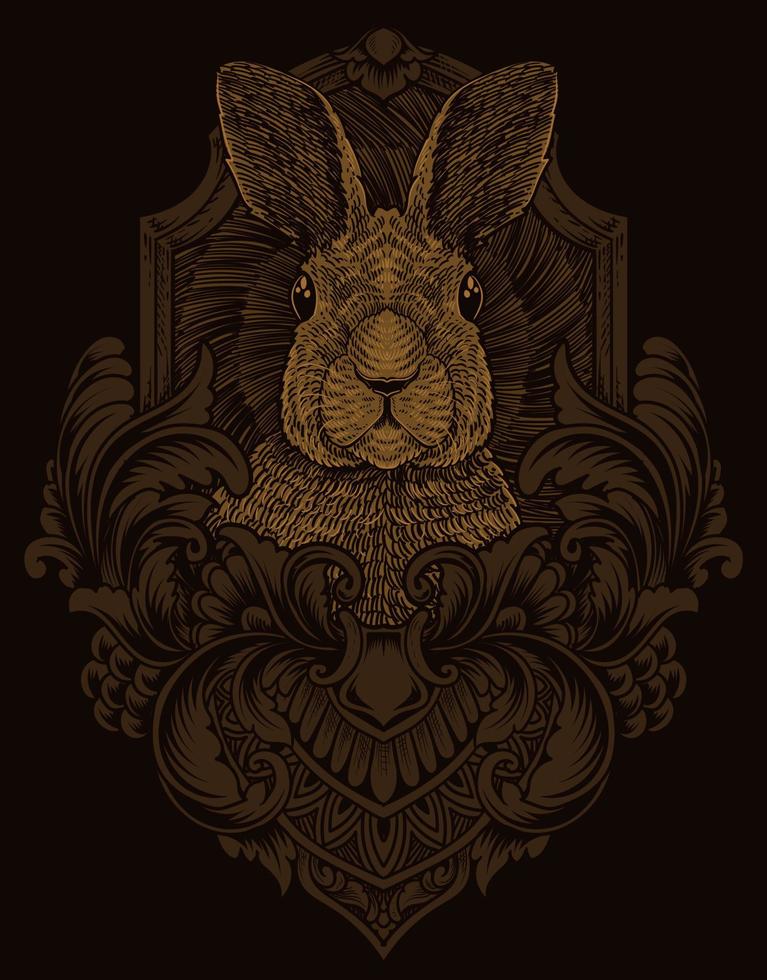 illustration vintage rabbit with engraving style vector