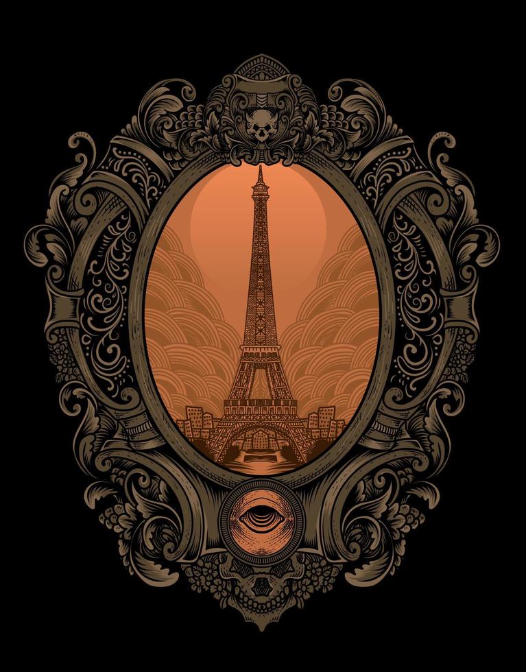 illustration retro eiffel tower with vintage style vector