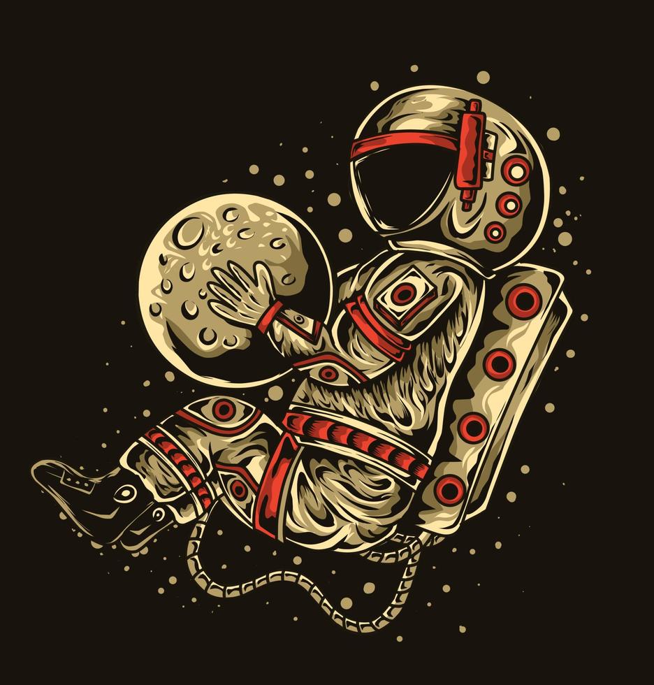 illustration vector astronaut holding the moon