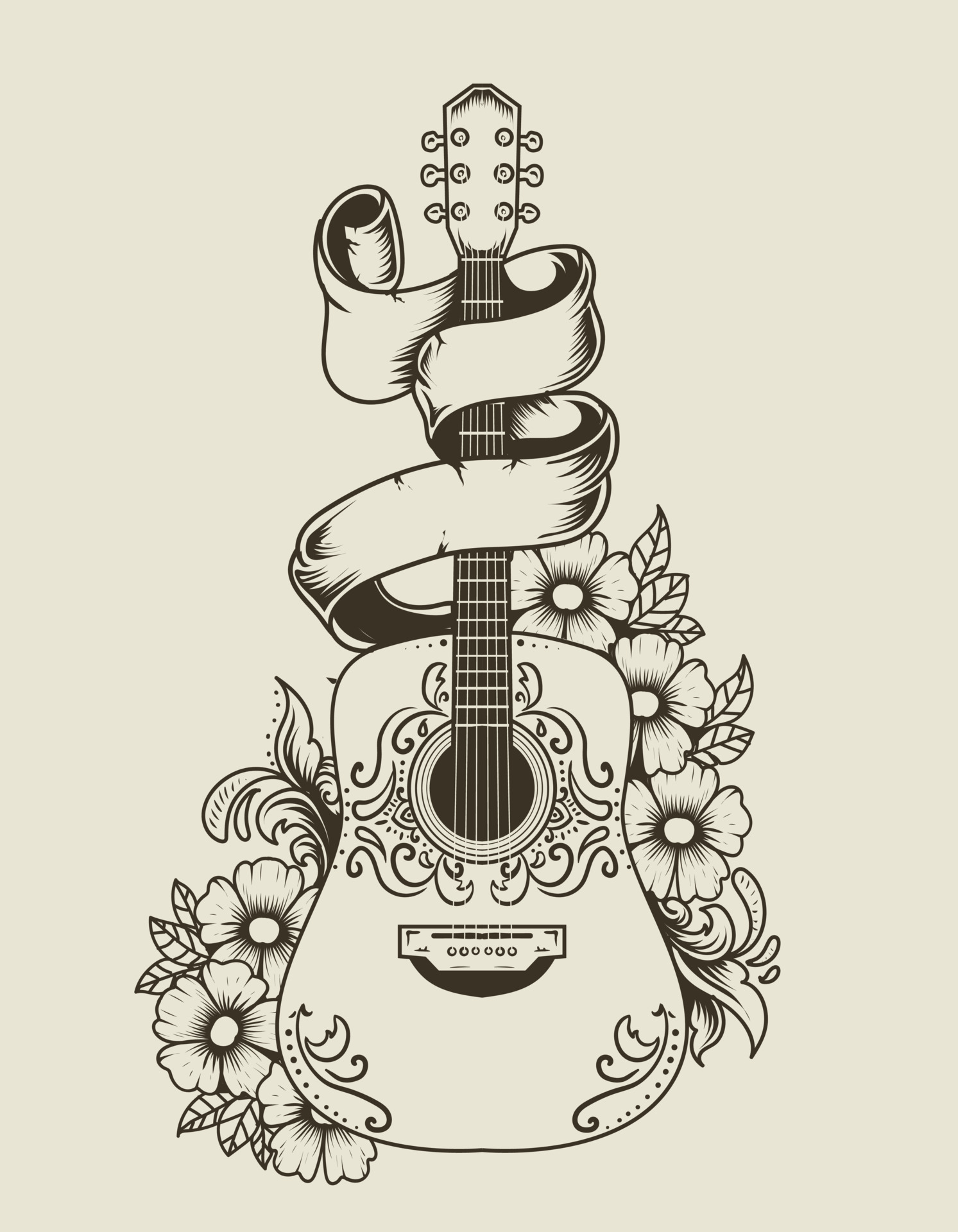 Single one line drawing electric guitar with... - Stock Illustration  [84106249] - PIXTA