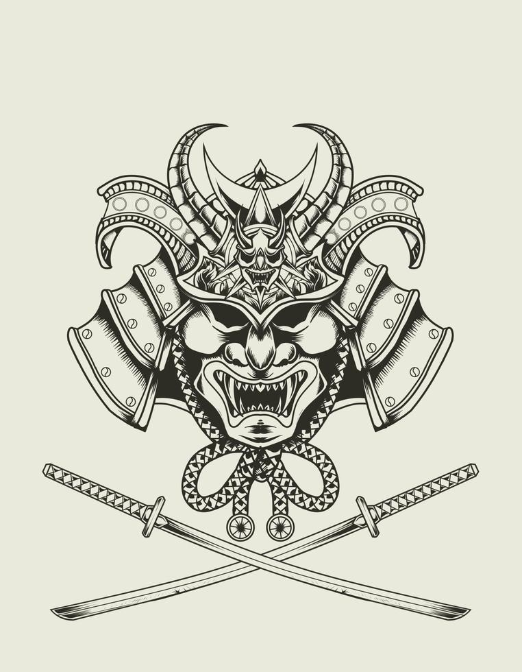illustration vector samurai head monochrome style