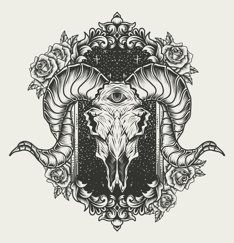 illustration vector goat skull with antique ornament