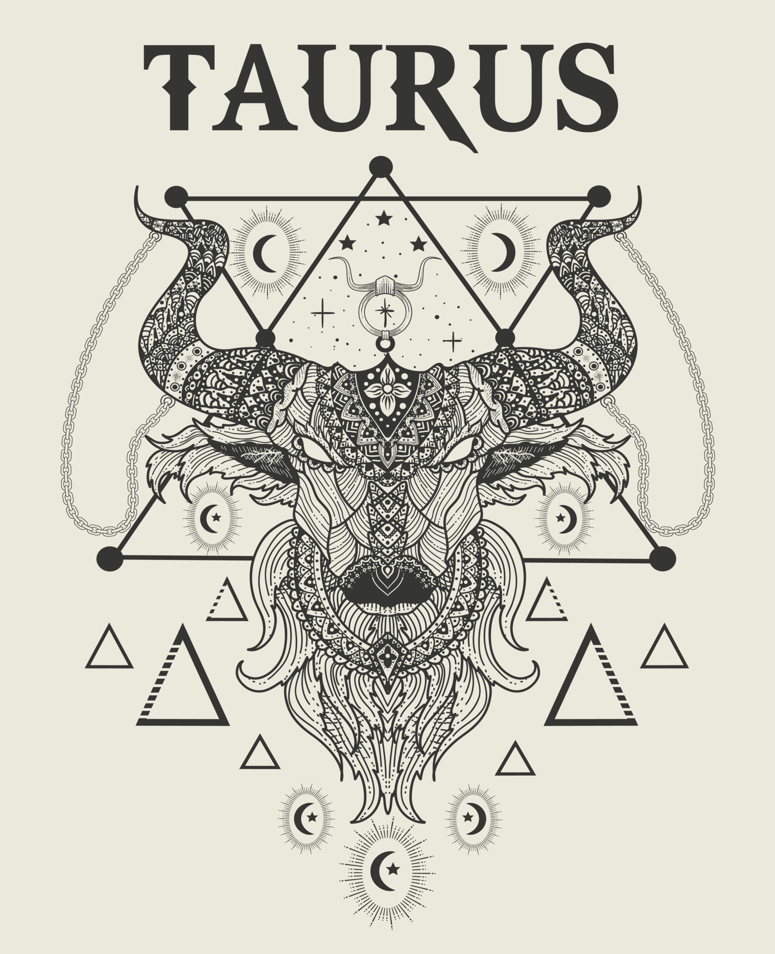 illustration Taurus zodiac symbol monochrome style 4680074 Vector Art