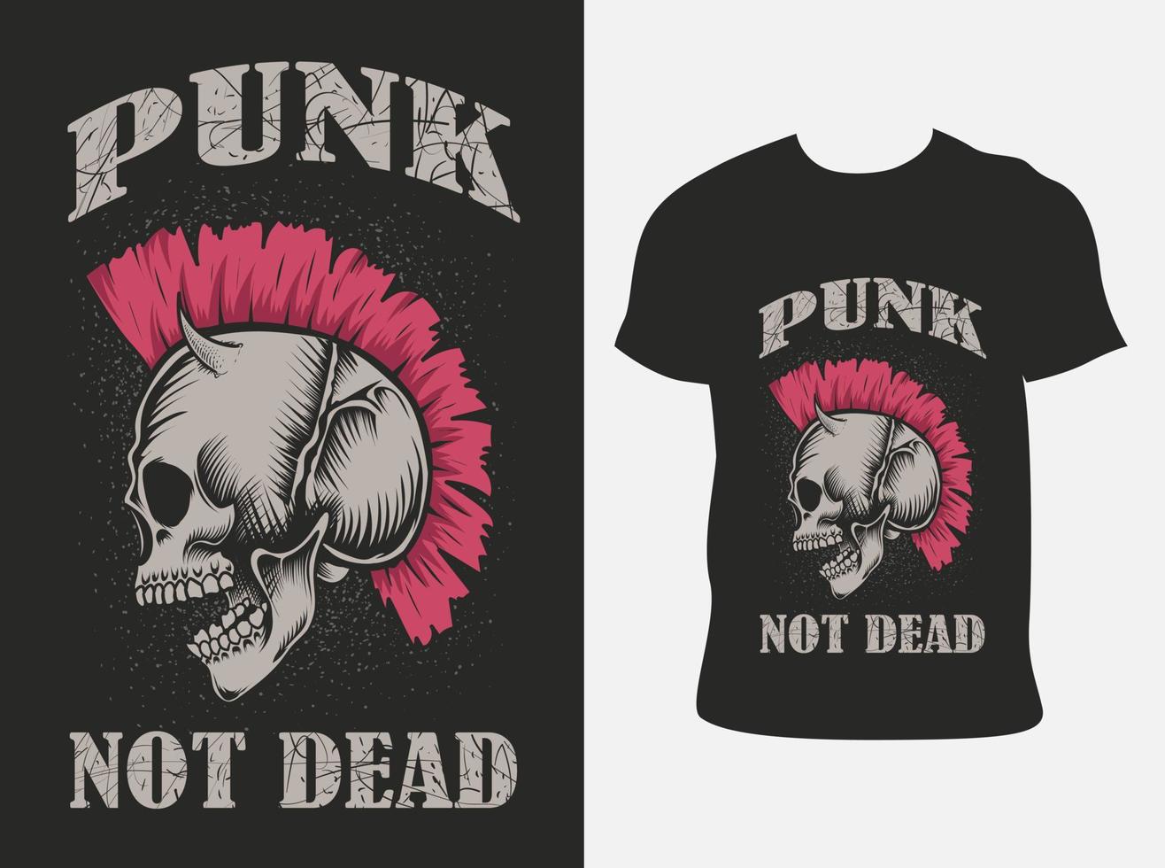 ilustración, vector, punk, cráneo, con, camiseta, diseño vector