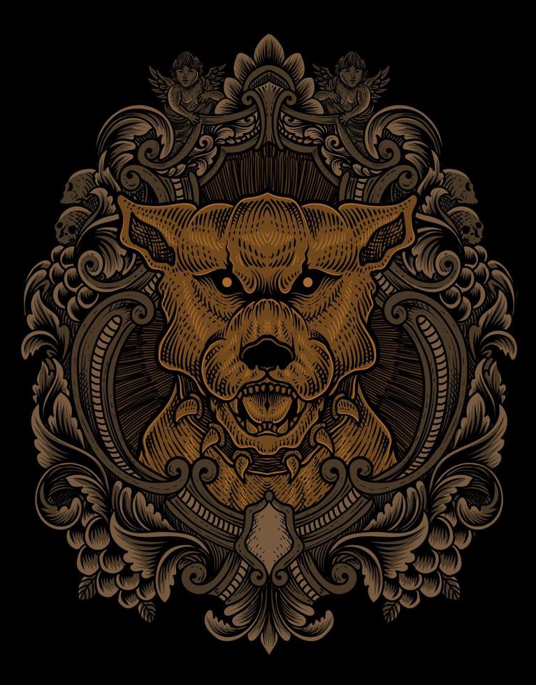 illustration vintage dog with engraving style vector