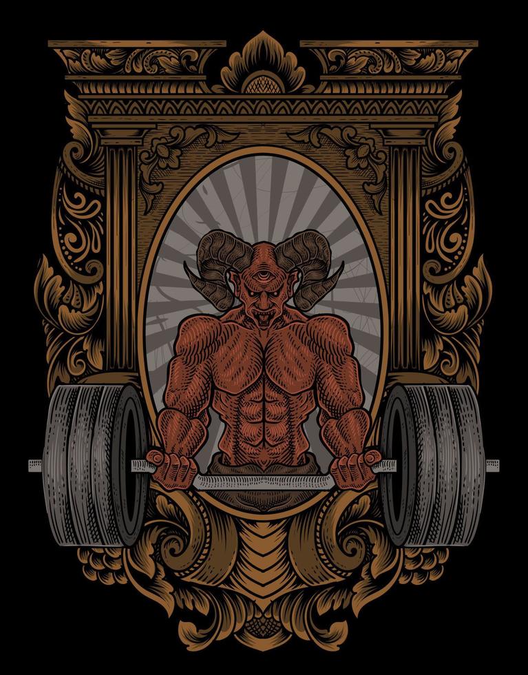 illustration demon bodybuilder gym fitness vector