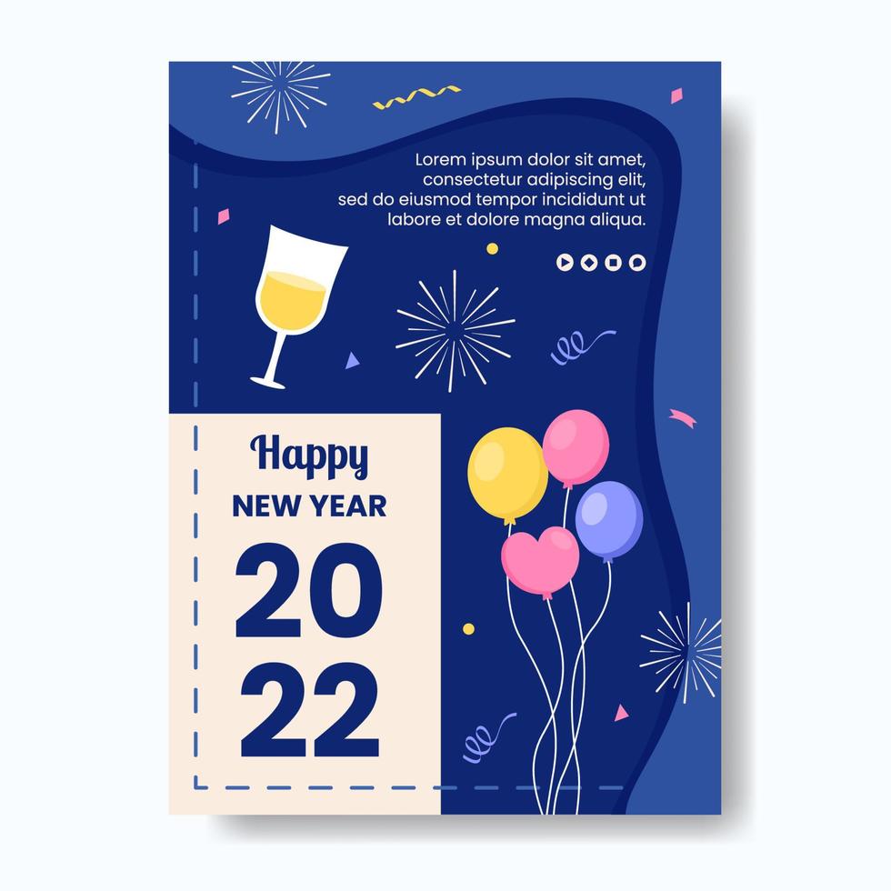 Happy New Year 2022 Poster Template Flat Design Illustration Editable of Square Background Suitable for Social media, Feed, Card, Greetings and Web Internet Ads vector