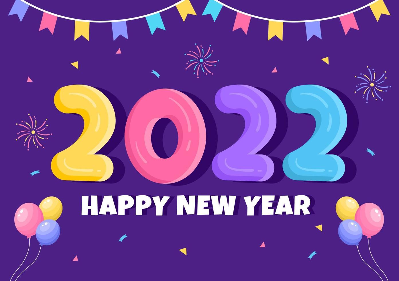 Happy New Year 2022 Template Flat Design Illustration with Ribbons and Confetti on a Colorful Background for Poster, Brochure or Banner vector