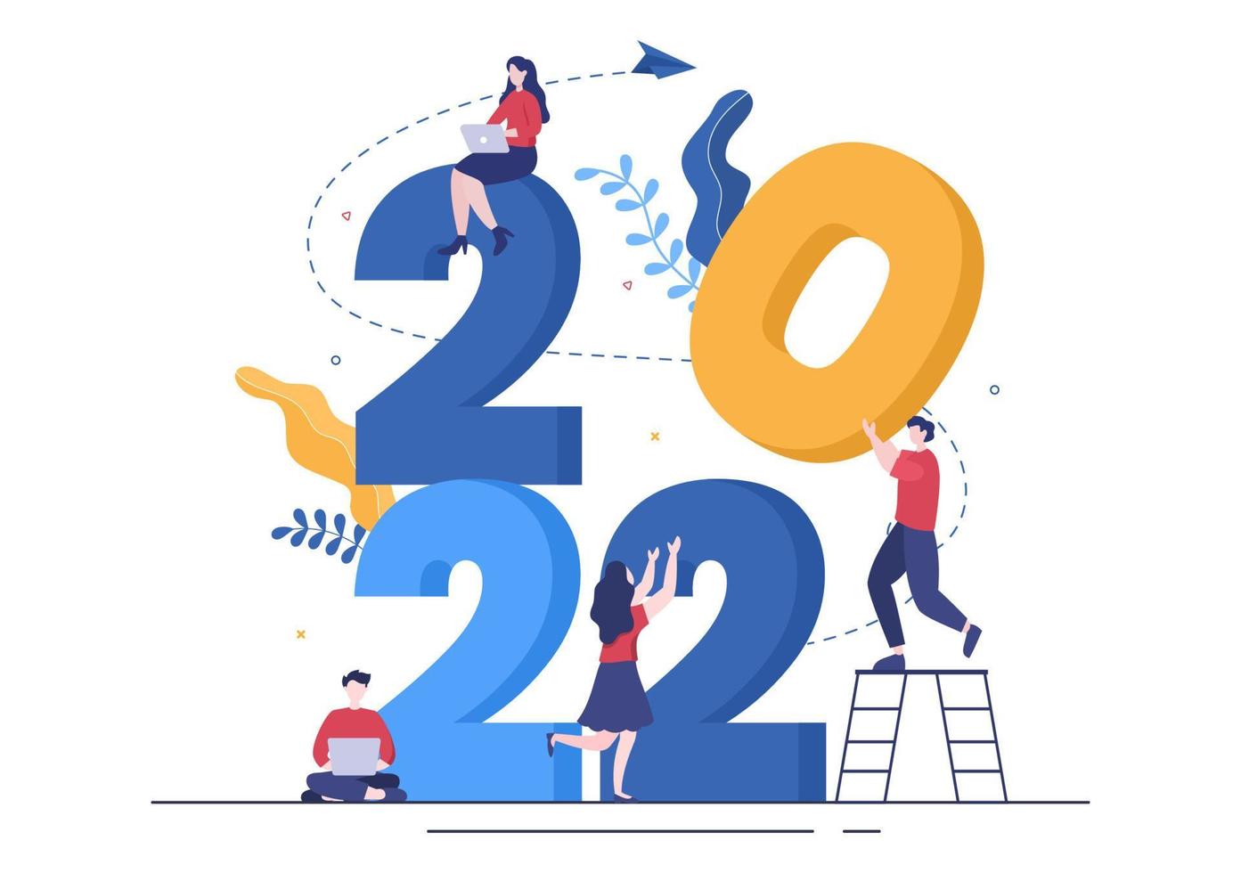 Happy New Year 2022 Template Flat Design Illustration with Ribbons and Confetti on a Colorful Background for Poster, Brochure or Banner vector