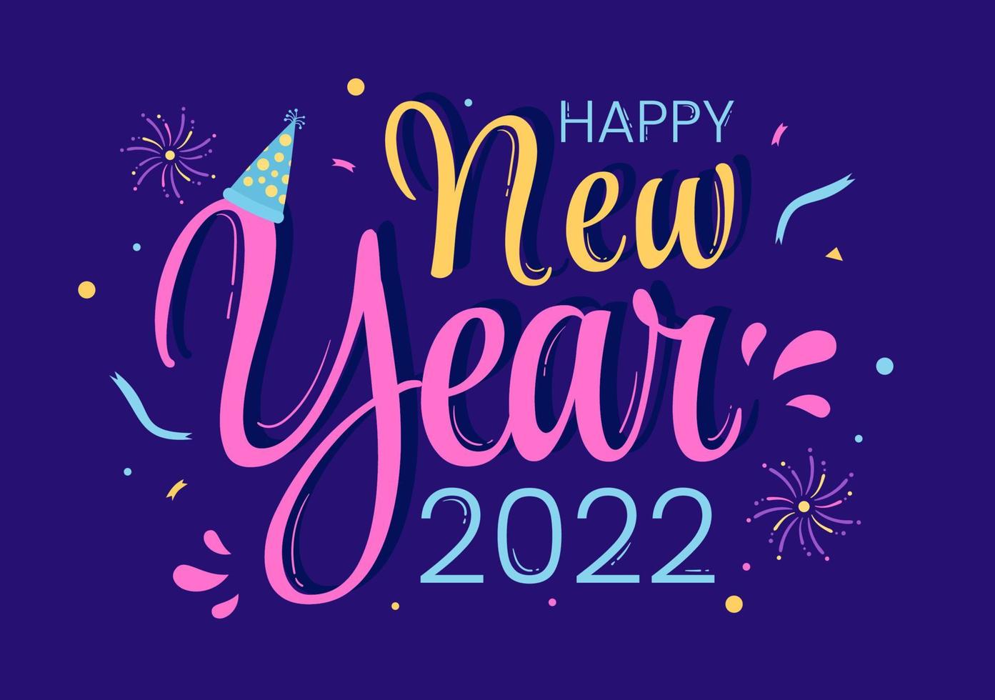 Happy New Year 2022 Template Flat Design Illustration with Ribbons and Confetti on a Colorful Background for Poster, Brochure or Banner vector