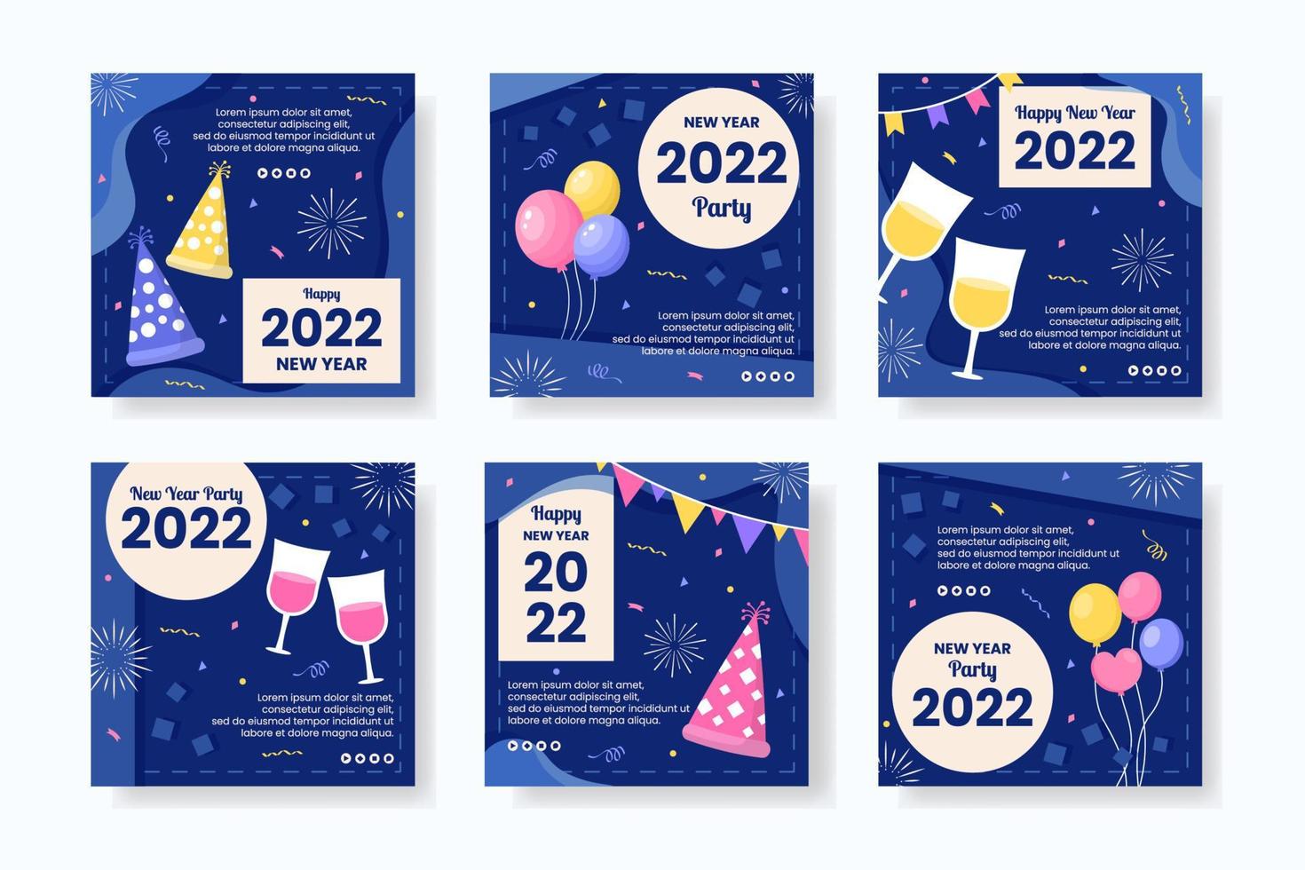 Feliz año nuevo 2022 plantilla de publicación ilustración de diseño plano editable de fondo cuadrado adecuado para redes sociales, alimentación, tarjetas, saludos y anuncios web en Internet vector