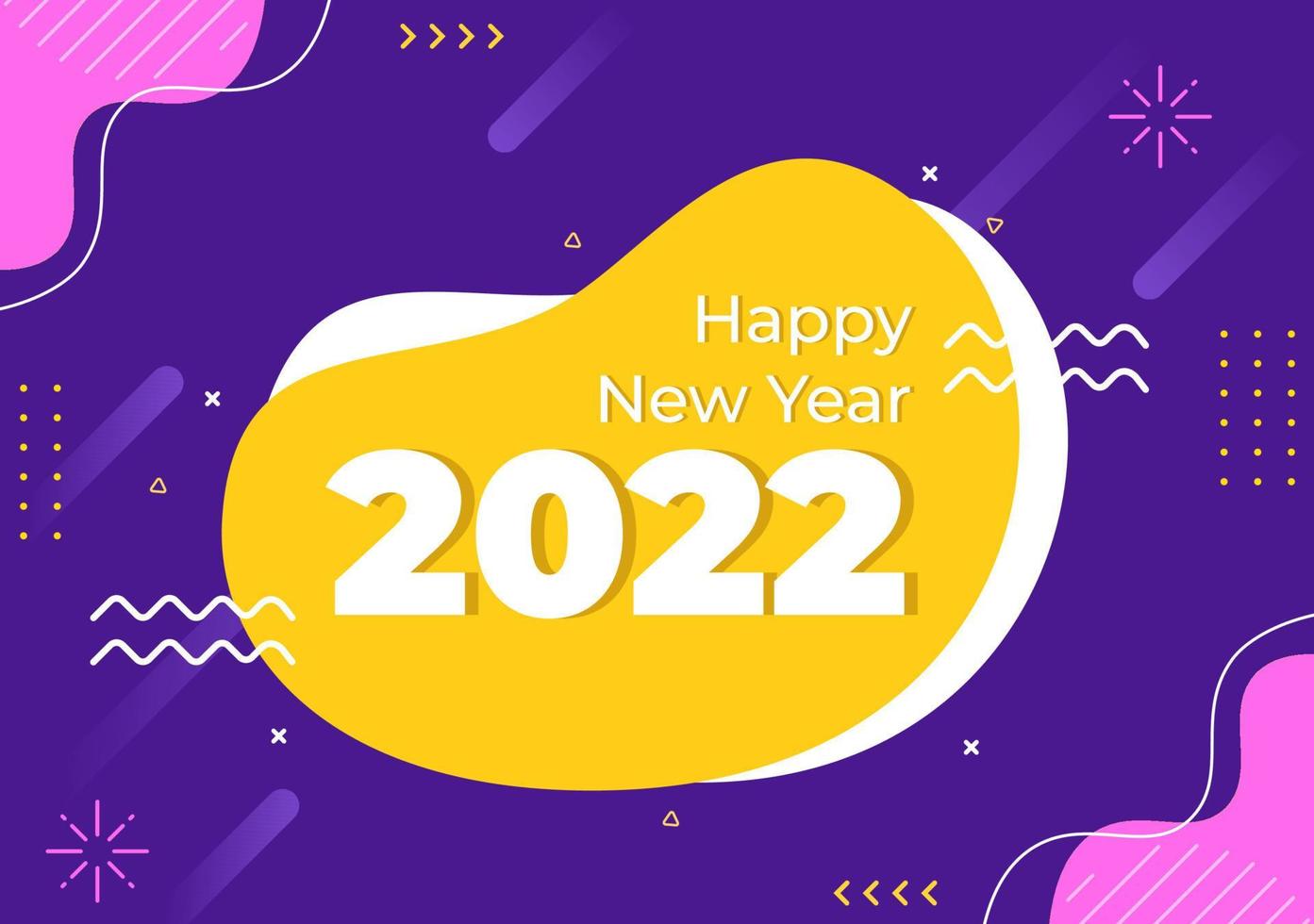 Feliz año nuevo 2022 ilustración de diseño plano de plantilla con cintas y confeti sobre un fondo colorido para carteles, folletos o pancartas vector