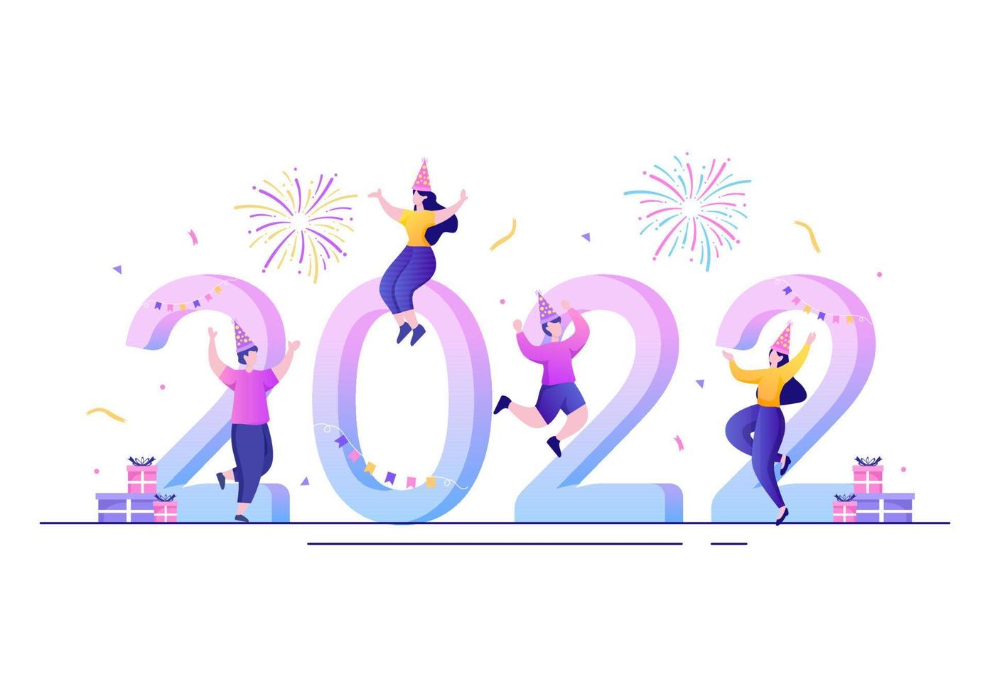 Happy New Year 2022 Template Flat Design Illustration with Ribbons and Confetti on a Colorful Background for Poster, Brochure or Banner vector