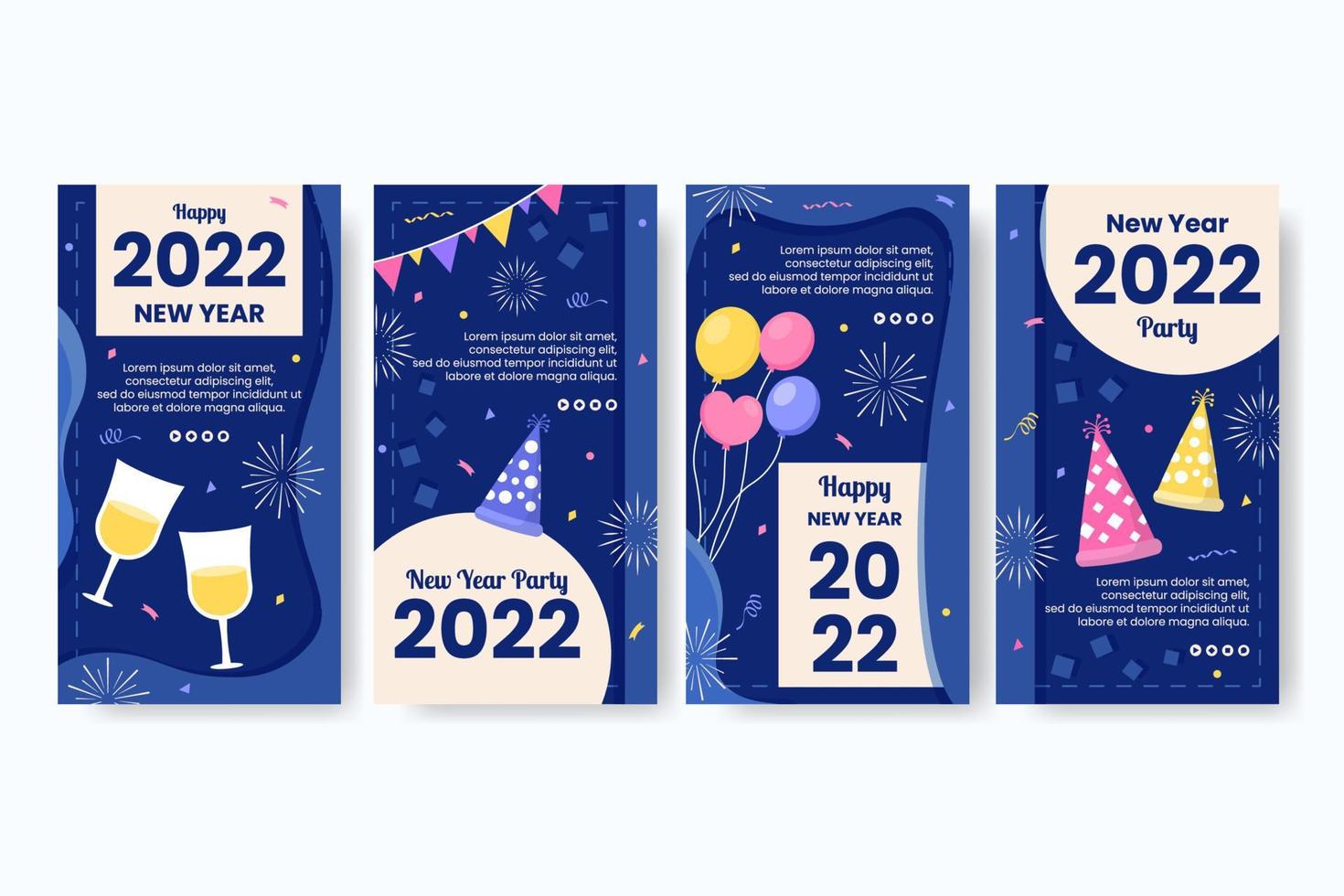 Happy New Year 2022 Stories Template Flat Design Illustration Editable of Square Background Suitable for Social media, Feed, Card, Greetings and Web Internet Ads vector