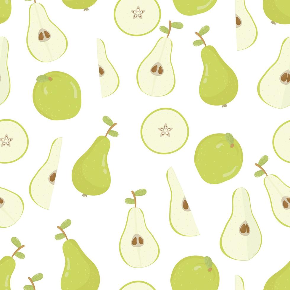 Fruit seamless pattern of pears with green foliage. Fresh tasty fruits. Background, wallpaper. for textile prints, posters or wrapping paper vector