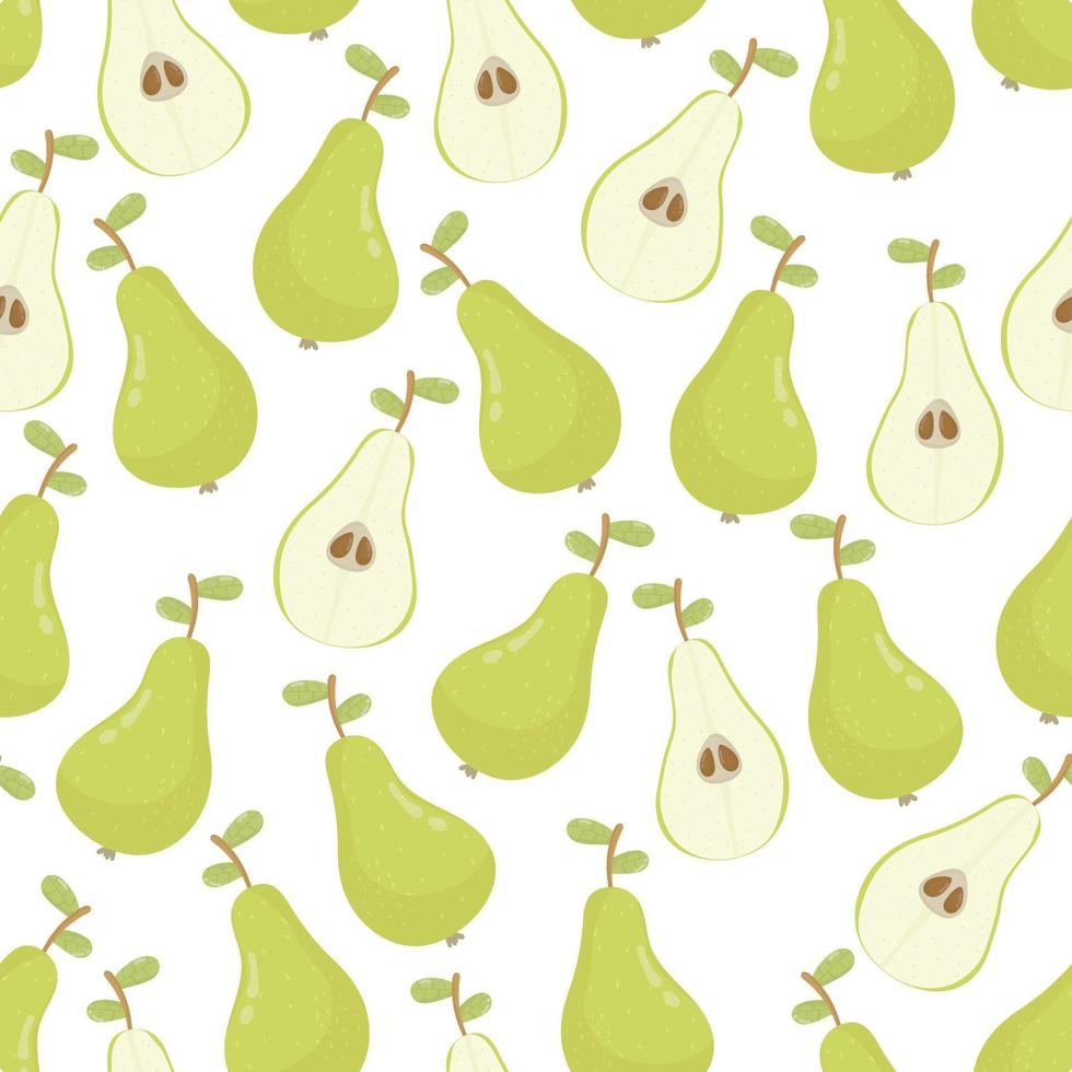 Fruit seamless pattern of pears with green foliage. Fresh tasty fruits ...