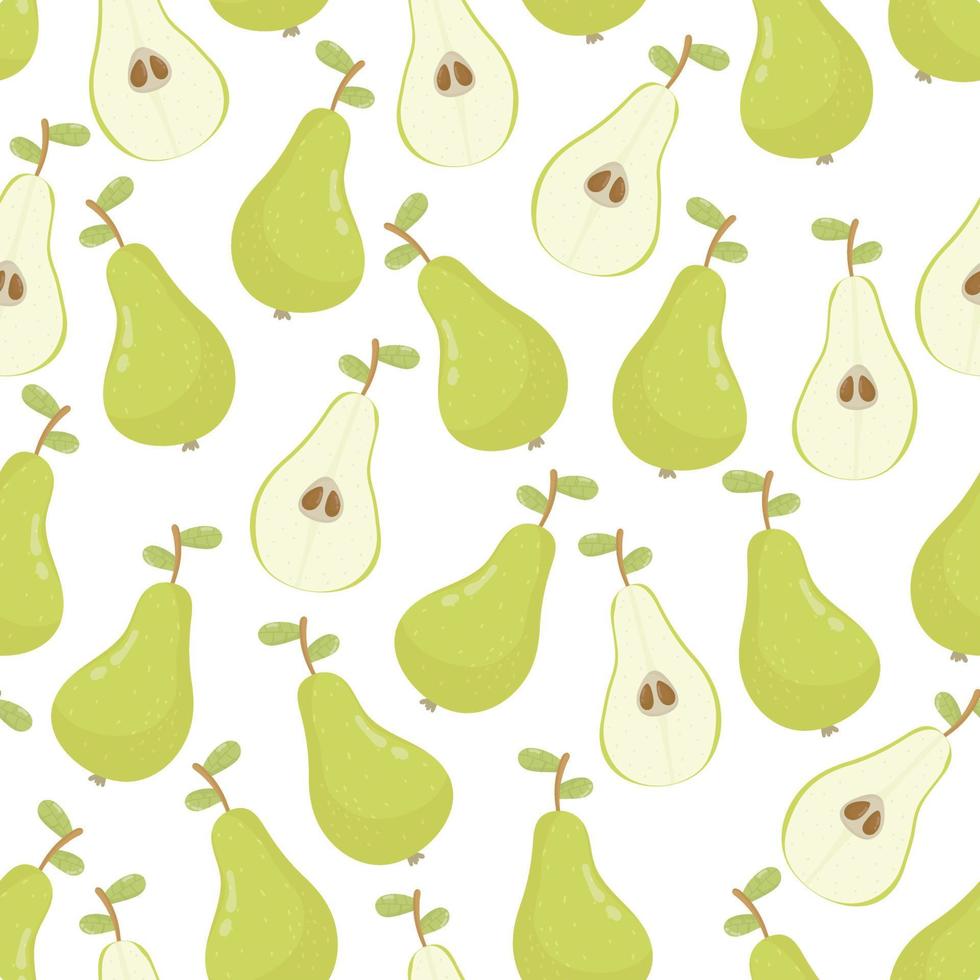 Fruit seamless pattern of pears with green foliage. Fresh tasty fruits. Background, wallpaper. for textile prints, posters or wrapping paper vector