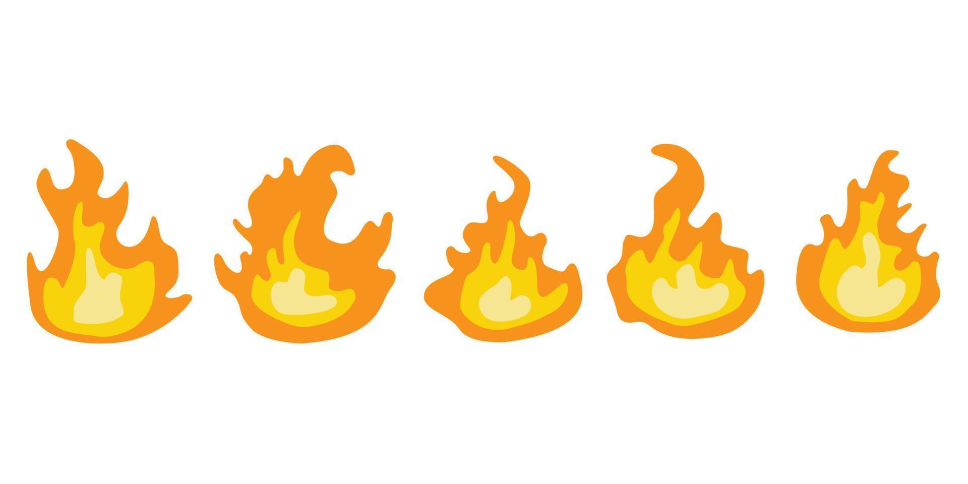 Set of red and orange fire flame. Collection of hot flaming element. Flames and fire design elements vector