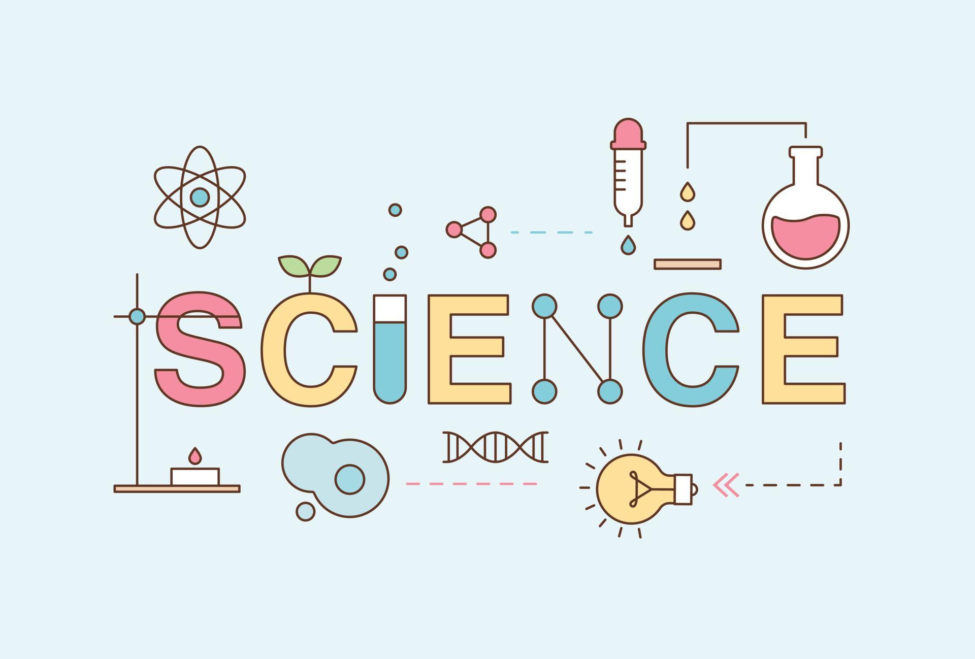 SCIENCE text composed of laboratory equipment and icons. 4680360 Vector