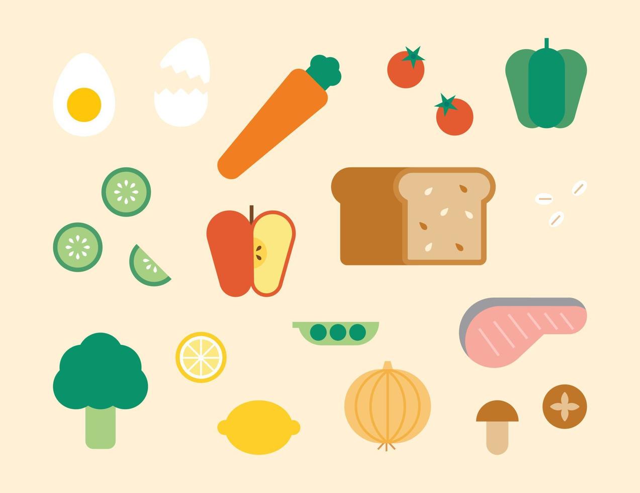 ingredientes alimentarios saludables. Ilustración de vector de estilo de diseño plano.