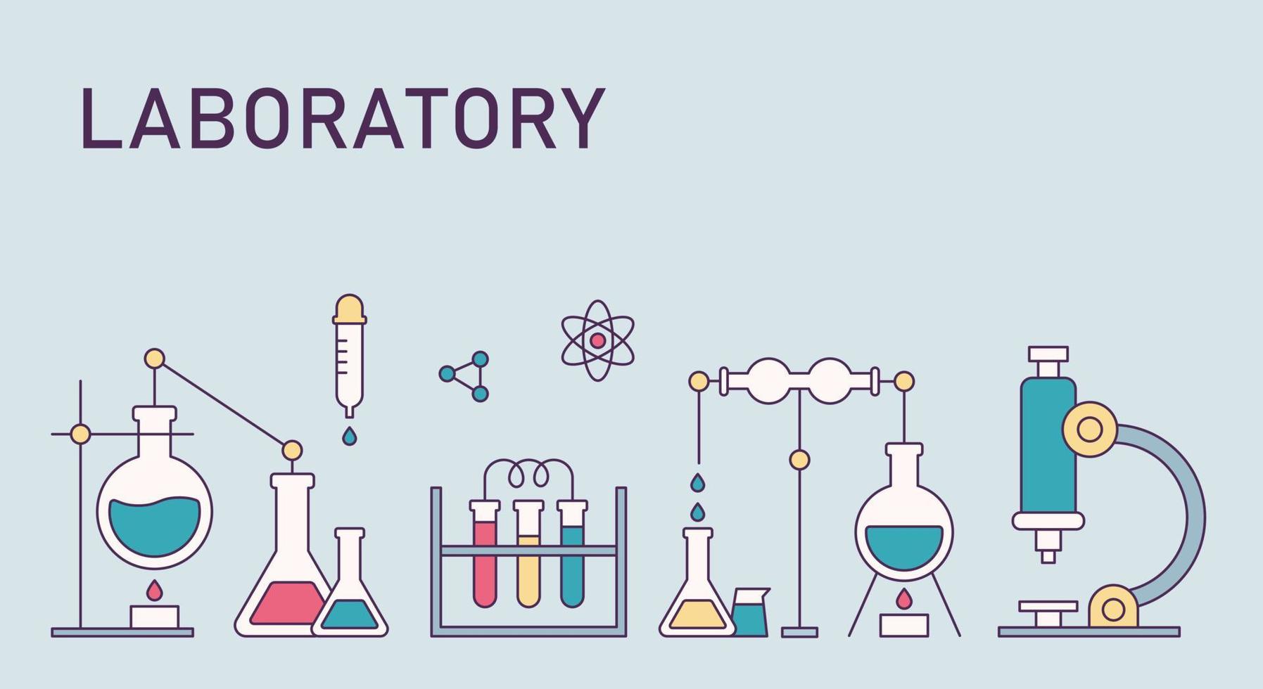 Banner design with various experimental equipments lined up horizontally. vector