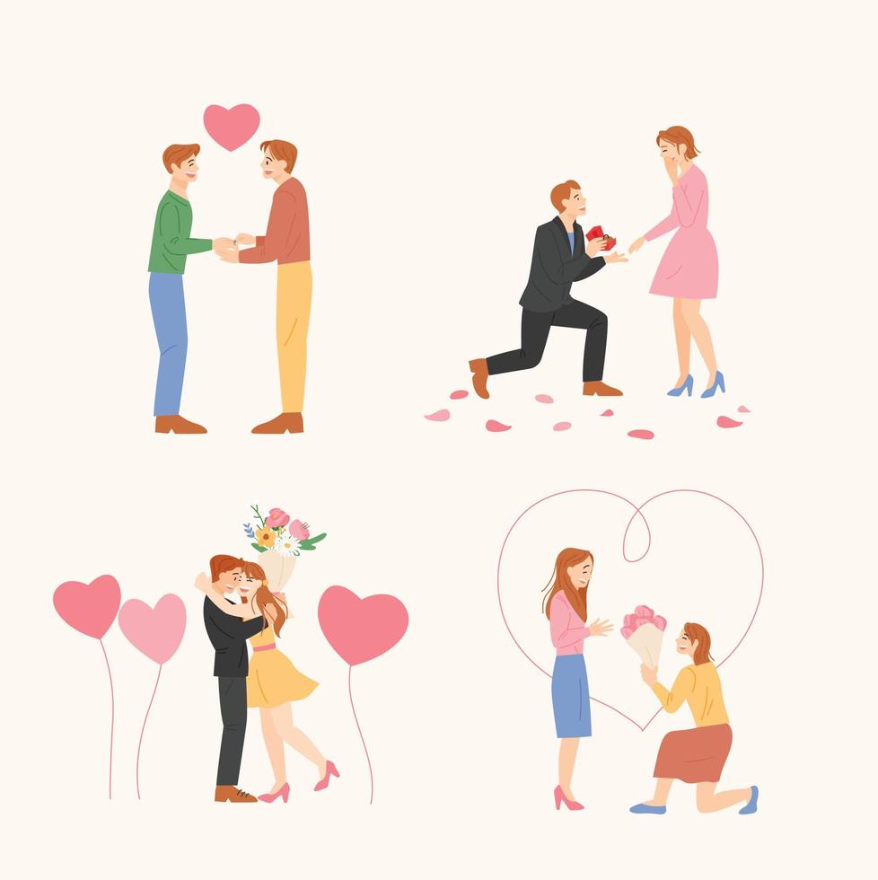 parejas de diversa composición. parejas haciendo propuestas. vector