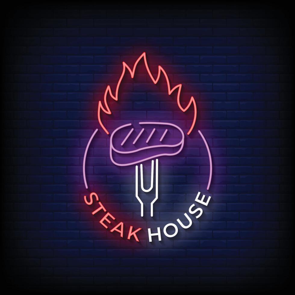 Steak House Neon Signs Vector