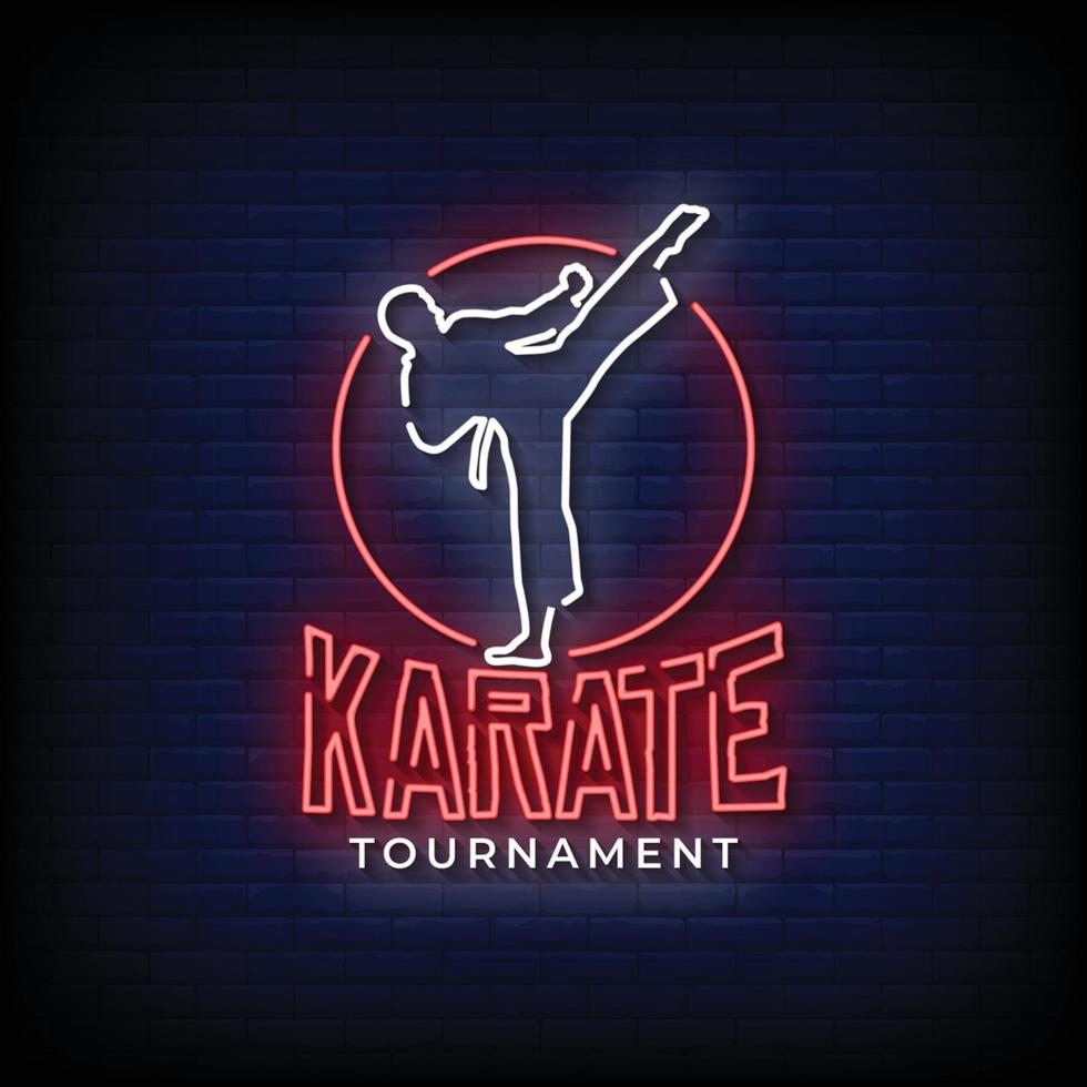 vector de letreros de neón de torneo de karate