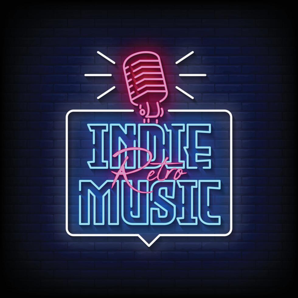 Indie Music Retro Neon Signs Style Text Vector