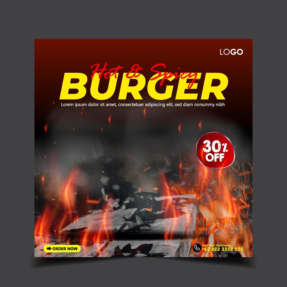 plantilla de publicación de banner de redes sociales de hamburguesa deliciosa especial vector