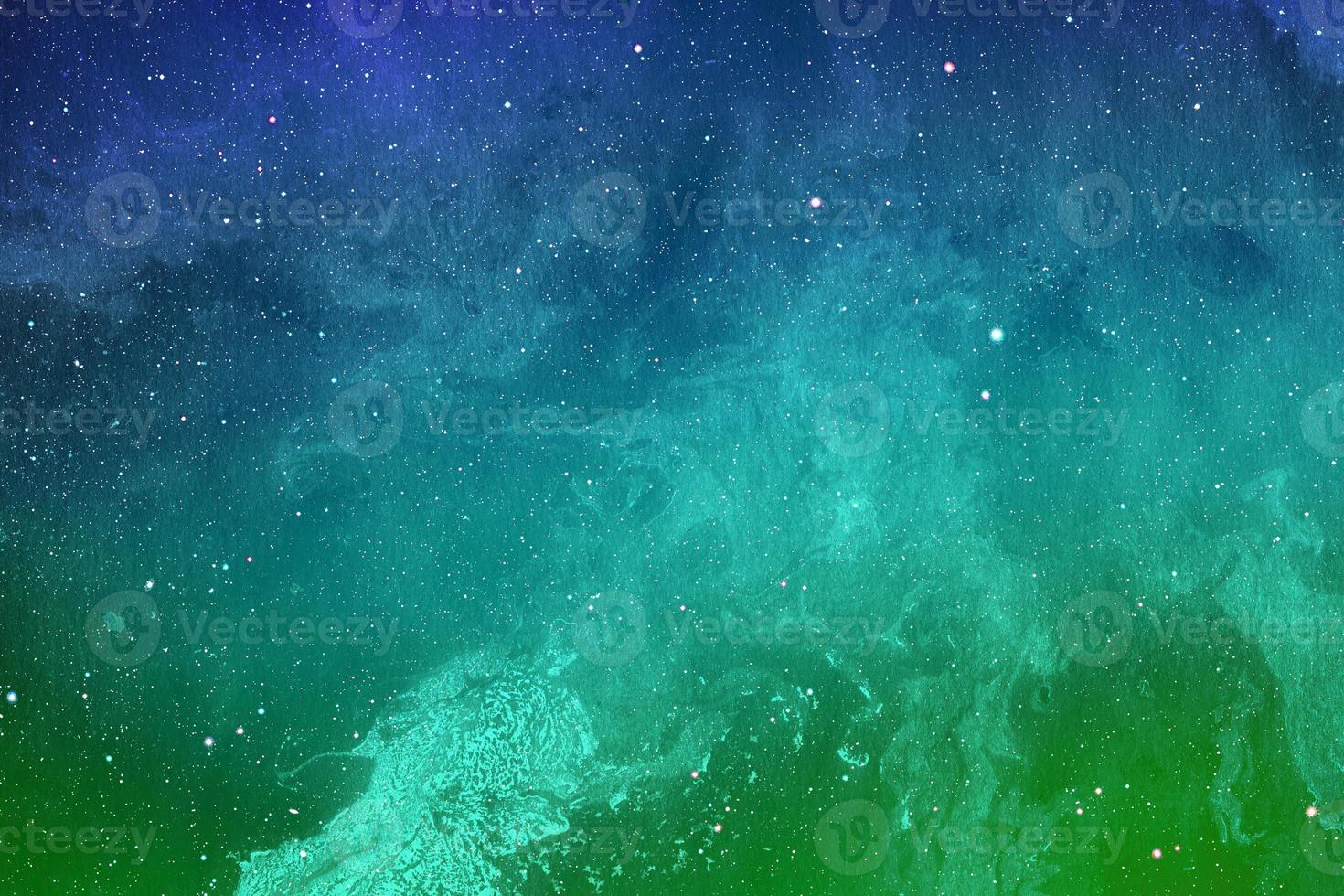 background of abstract galaxies with stars and planets in green sky blue shades of space universe night light photo