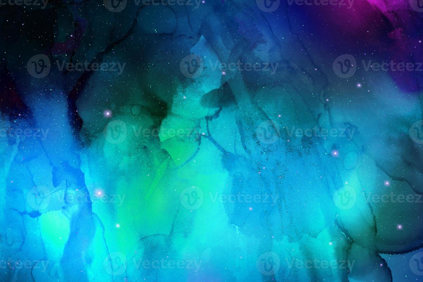 background of abstract galaxies with stars and planets with green sky motifs turquoise space of night light universe photo