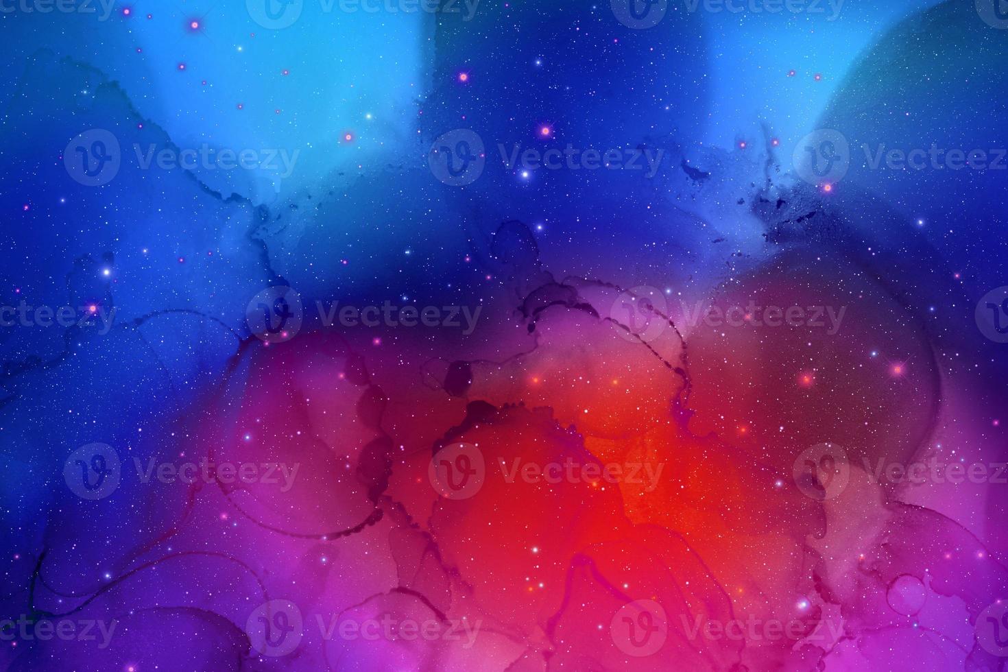 El fondo de galaxias abstractas con estrellas y planetas en motivos azules y rojos del universo espacio de luz nocturna foto