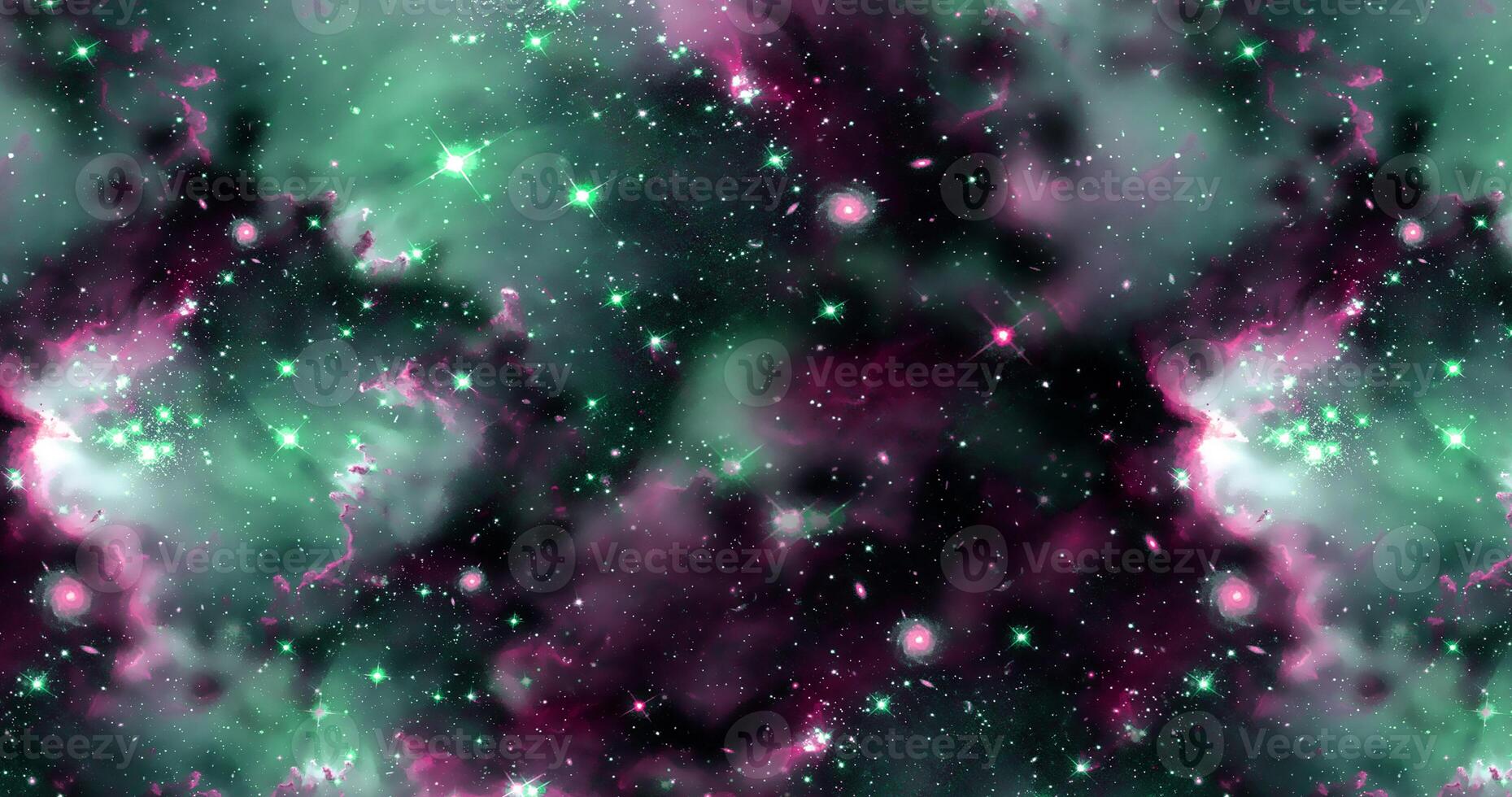 background of abstract galaxies with stars and planets with green and pink sea motifs of the universe night light space photo