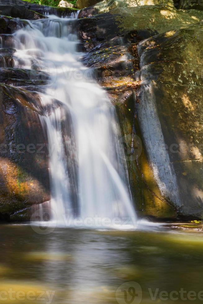 beautiful waterfall panoramic beautiful deep and black rock green natural forest on nature. photo