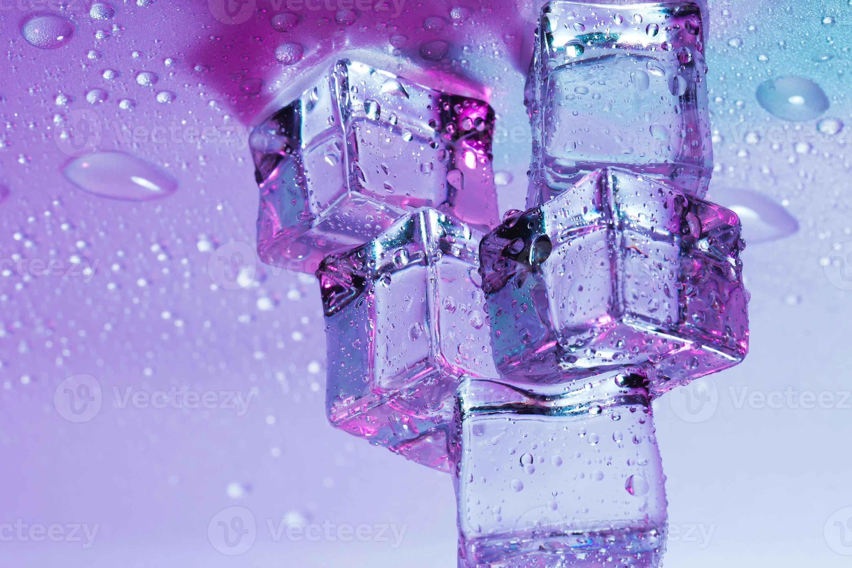purple transparent realistic ice cube reflection blocks composition on