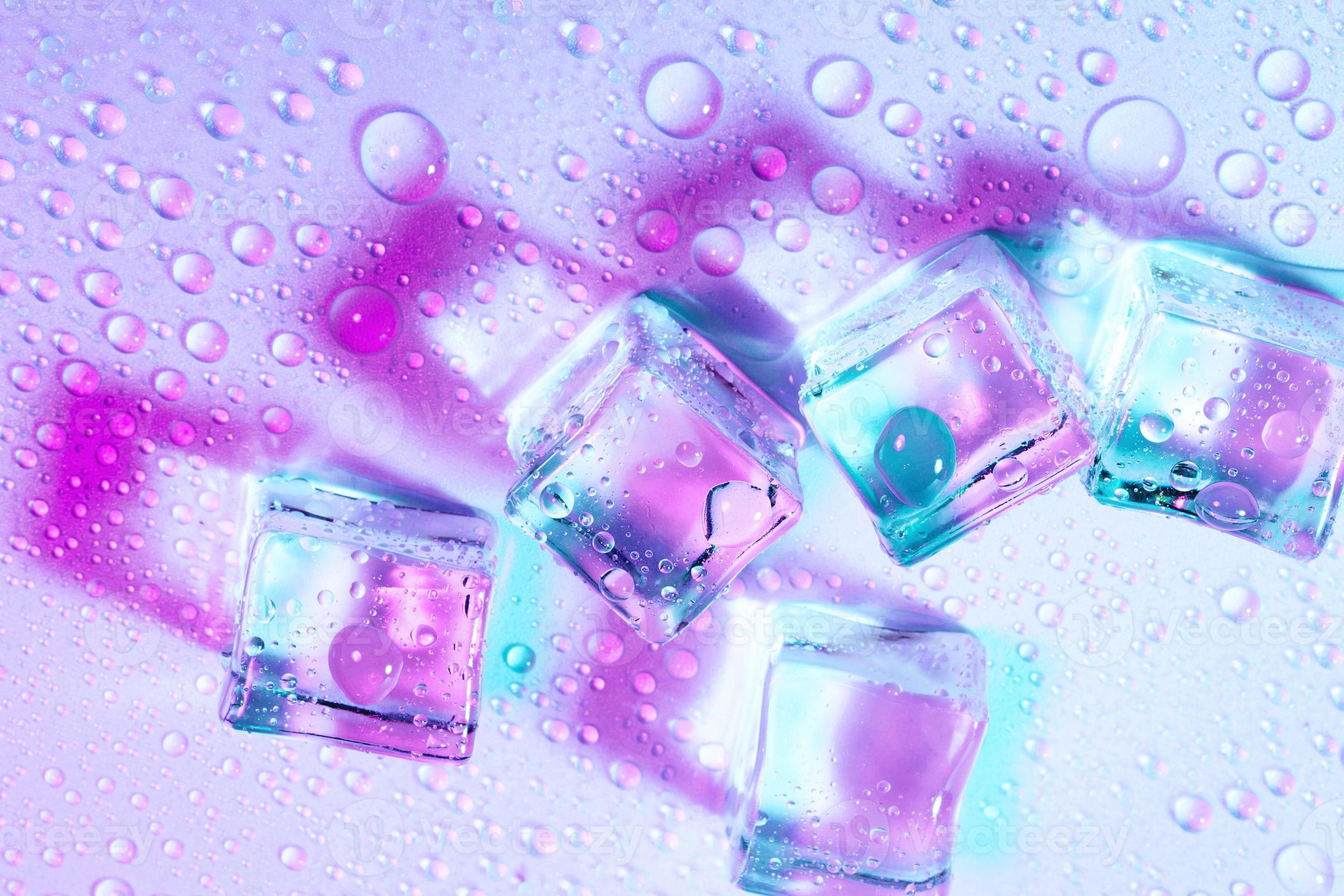 purple transparent realistic ice cube reflection blocks composition on