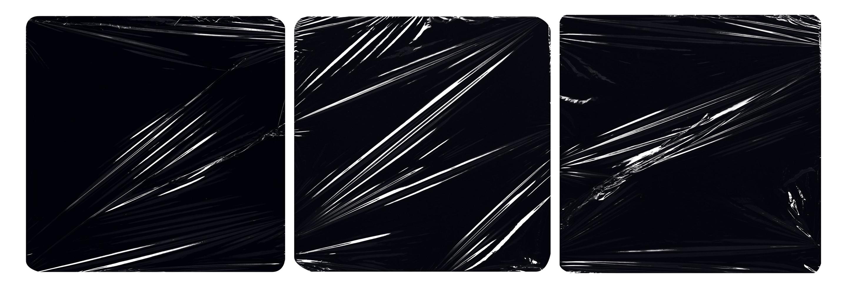 collection set of plastic wrap texture for overlay. wrinkled stretched plastic effect. transparent plastic wrap on black background. photo