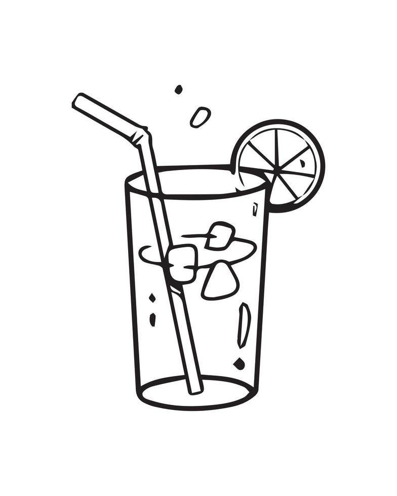 a hand drawn illustration of a sweet beverage, a glass of cold drink. food and beverage illustrated in an uncolored drawing outline for decorative element design. vector
