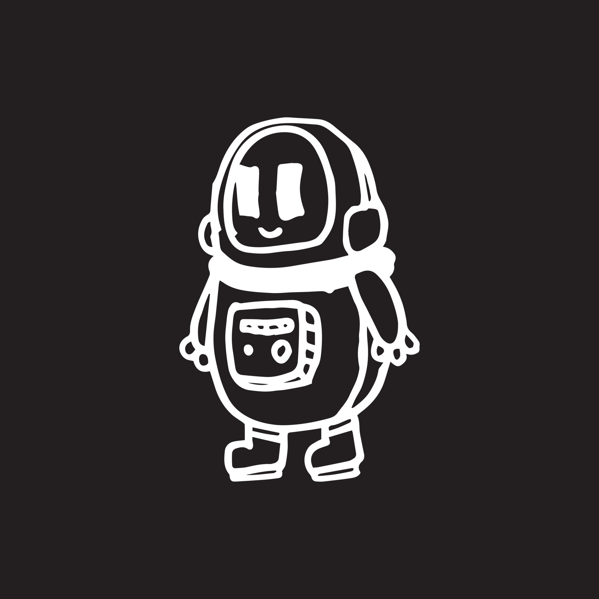 cute robot illustration in outline style. simple line drawing of a modern  object. minimal hand drawn sketch of white lines on a black background.  4682014 Vector Art at Vecteezy