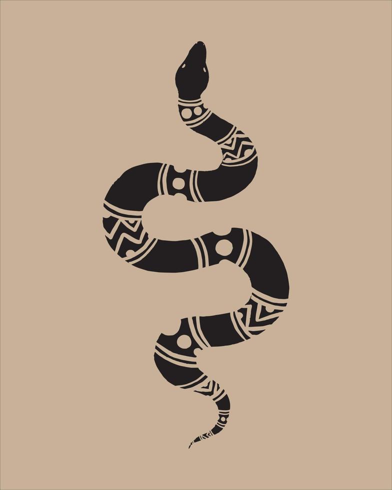 the abstract object in contemporary Scandinavian styles. silhouette ink vector illustrations of a snake that has some ornament pattern on the back.