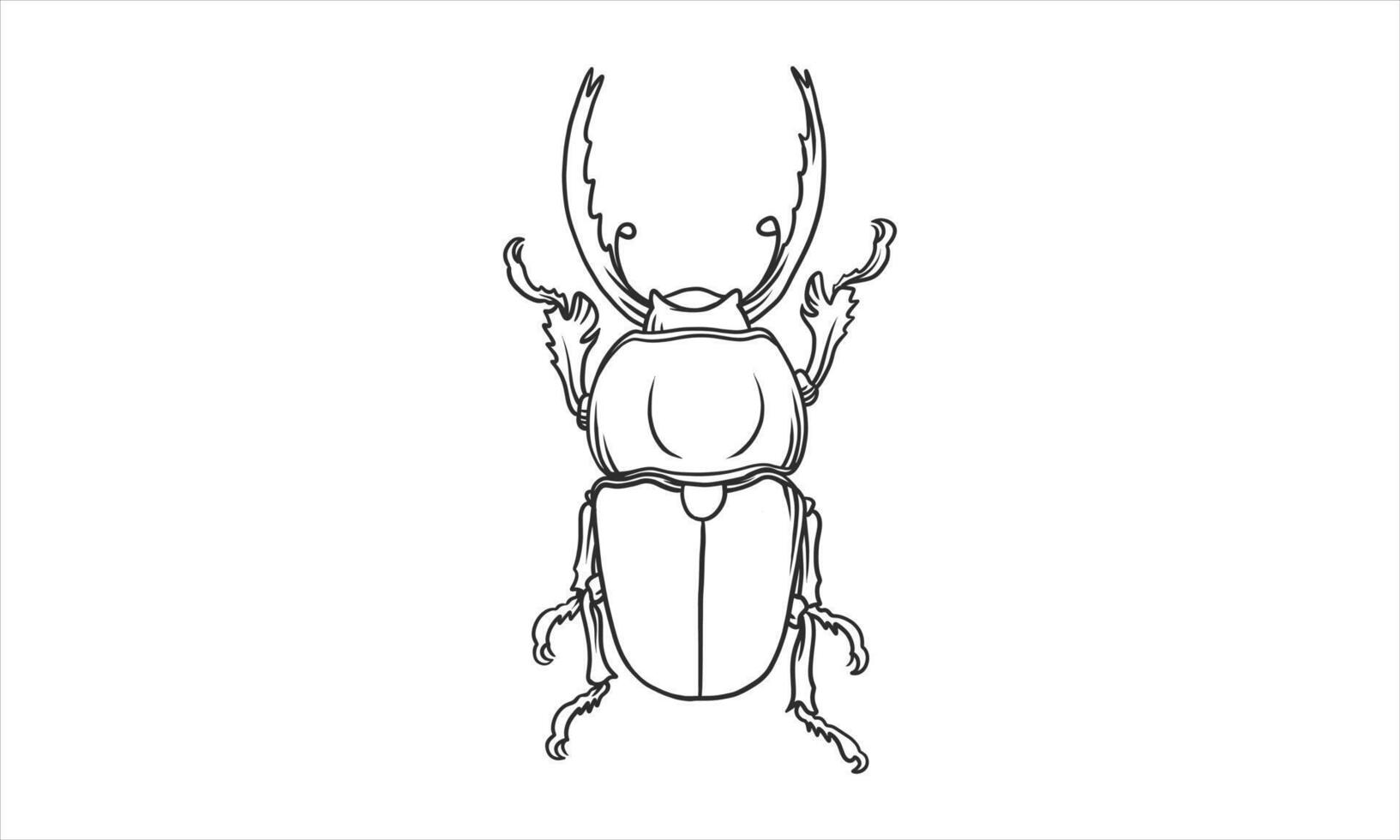 Ilustración de vector lineart de escarabajos sobre fondo blanco, boceto de insecto insecto escarabajo cornudo japonés dibujado a mano