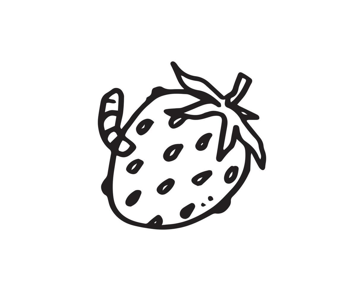 una ilustración vectorial de fresas que han sido comidas por orugas. la oruga aparece por dentro. vector