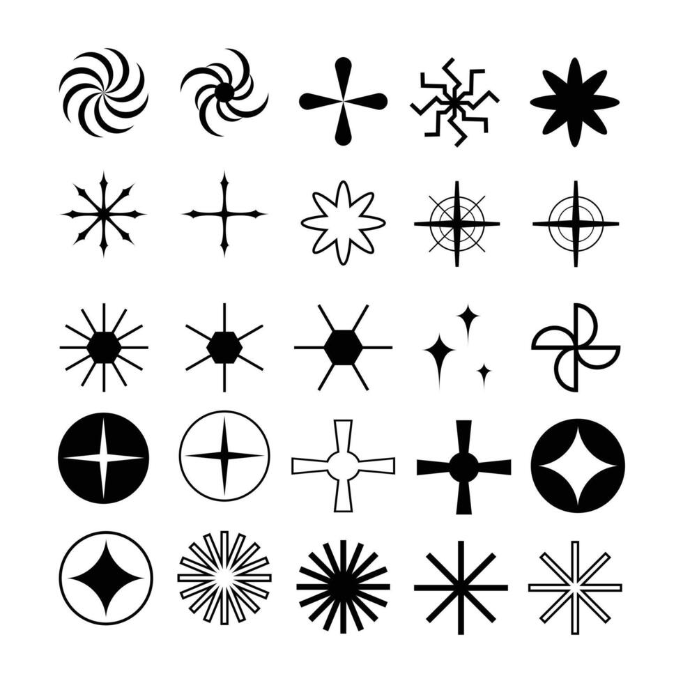 set of star icons collection in various styles. various shapes of stars that are suitable for elements such as snowflakes, sparkling items, decoration, etc. vector