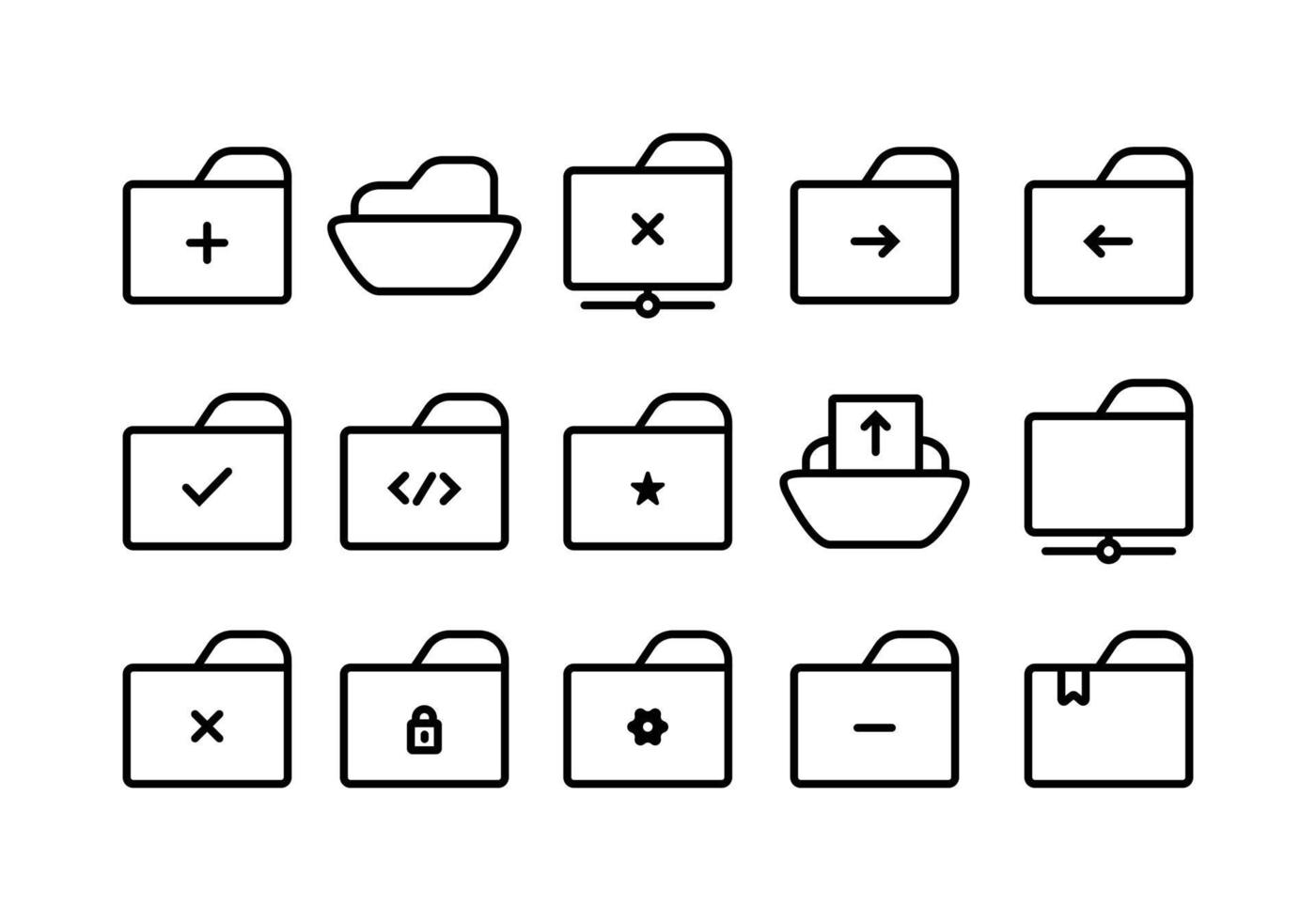 set of folders related icons for the organized interface. editable stroke icon for ui of storage websites or applications. customizable folder icon collection in flat line style. vector