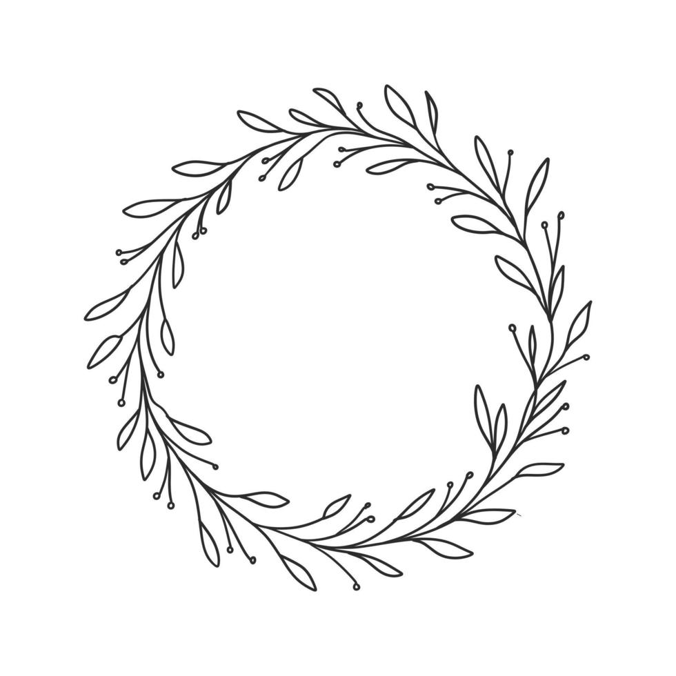 un hermoso marco vintage de guirnalda floral. una ilustración dibujada a mano de decoración de hojas en círculo para invitación de boda, letras, tarjetas de felicitación, etc. vector