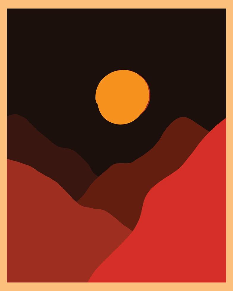 a landscape illustration of the mountain in red color. graphic illustration in vector for wall art or poster. unique and beautiful abstract art.