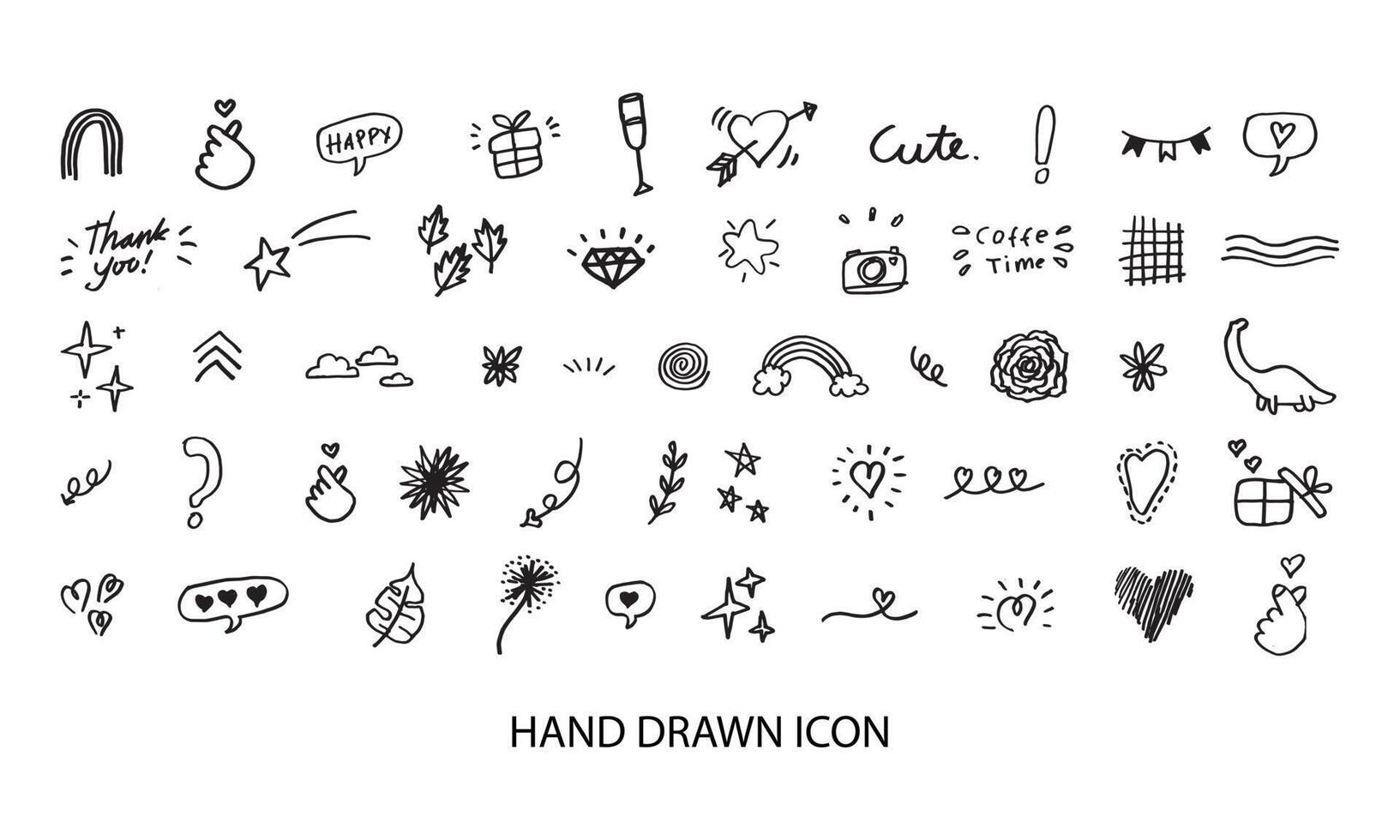 hand drawn icon set of cute decoration in daily basis. simple doodle icon illustration in vector for decorating any design.