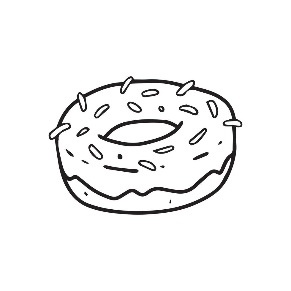 a hand drawn illustration of a sweet food, a doughnut. a food illustrated in an outline. uncolored drawing of the dessert dish for decorative element design. vector