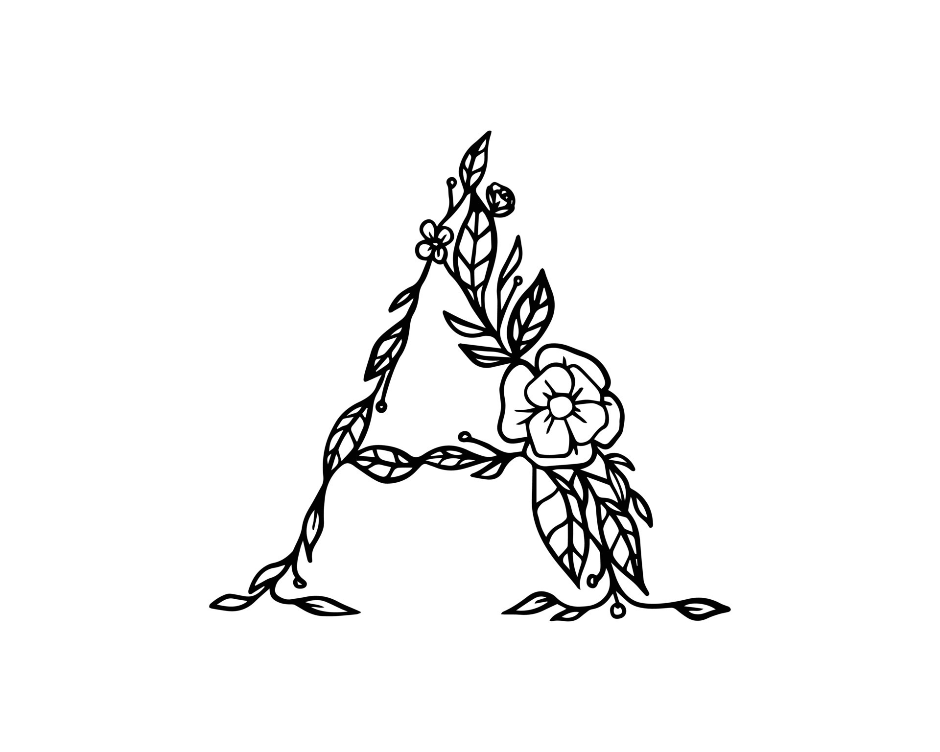 floral letter of A. beautiful floral alphabet on white background